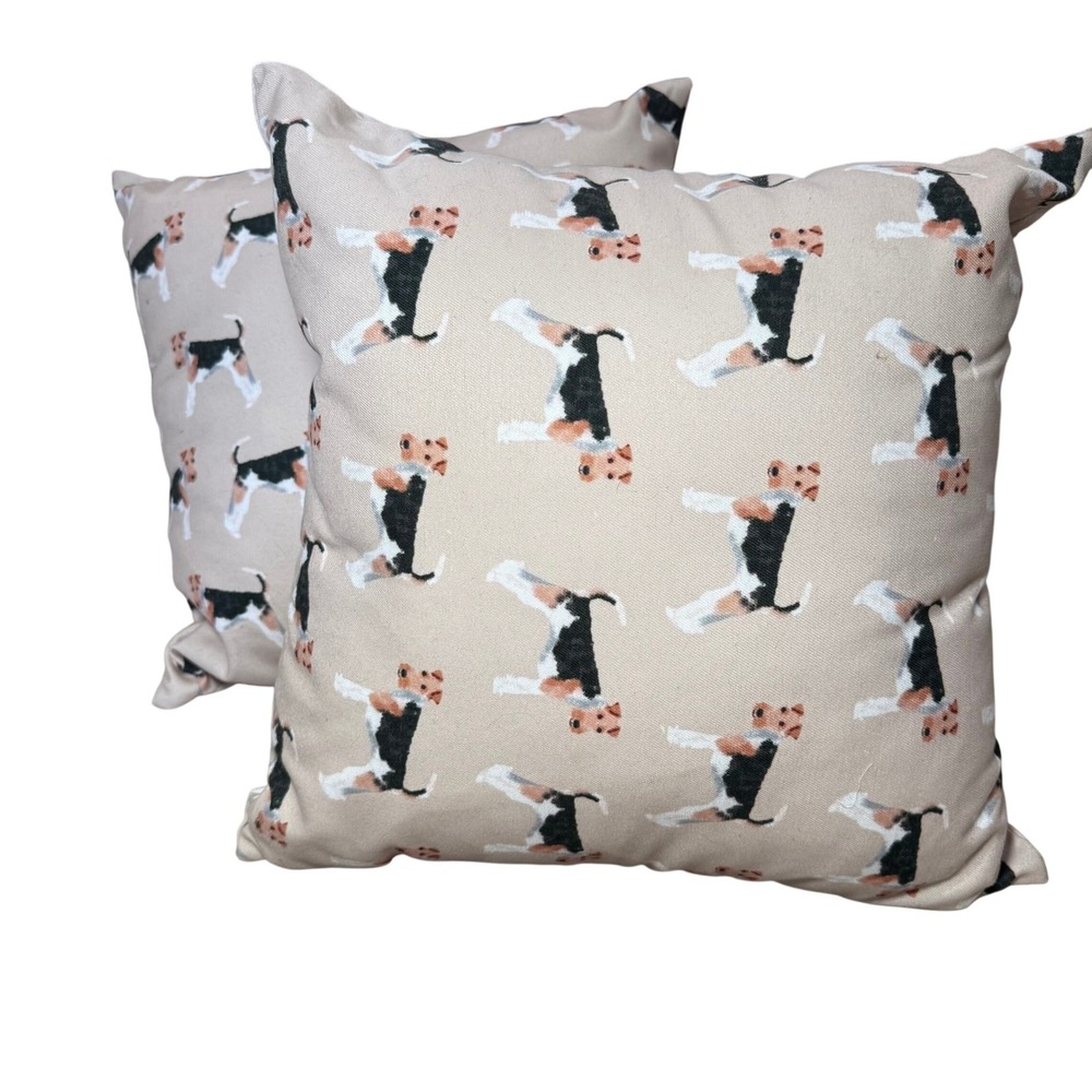 Set of‎ 2 Society6 Dog Print Throw Pillow Set Beige Decorative Accent Cushions